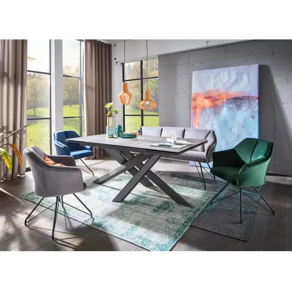 Minimalist Modern Long Dining Chairs Velvet Single Seat Dining Chair High Back Fabric Armchair Dining Chair Set