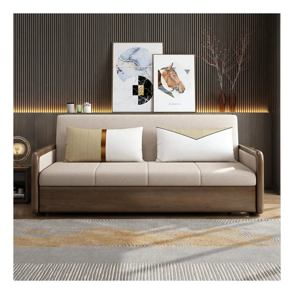 Sleeper linen single sofa bed with storage fold sofa cum bed wooden modern convertible futon folding sofa bed furniture