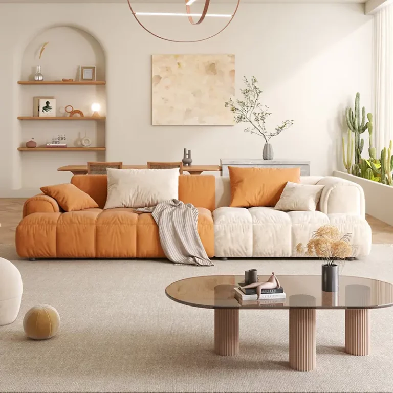 Cream wind fabric sofa tofu block light luxury technology cloth modern minimalist living room Nordic cloud sofa