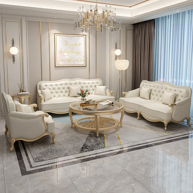Antique classic luxury white leather single two three seat sectional love-seats chesterfield tufted sofa set