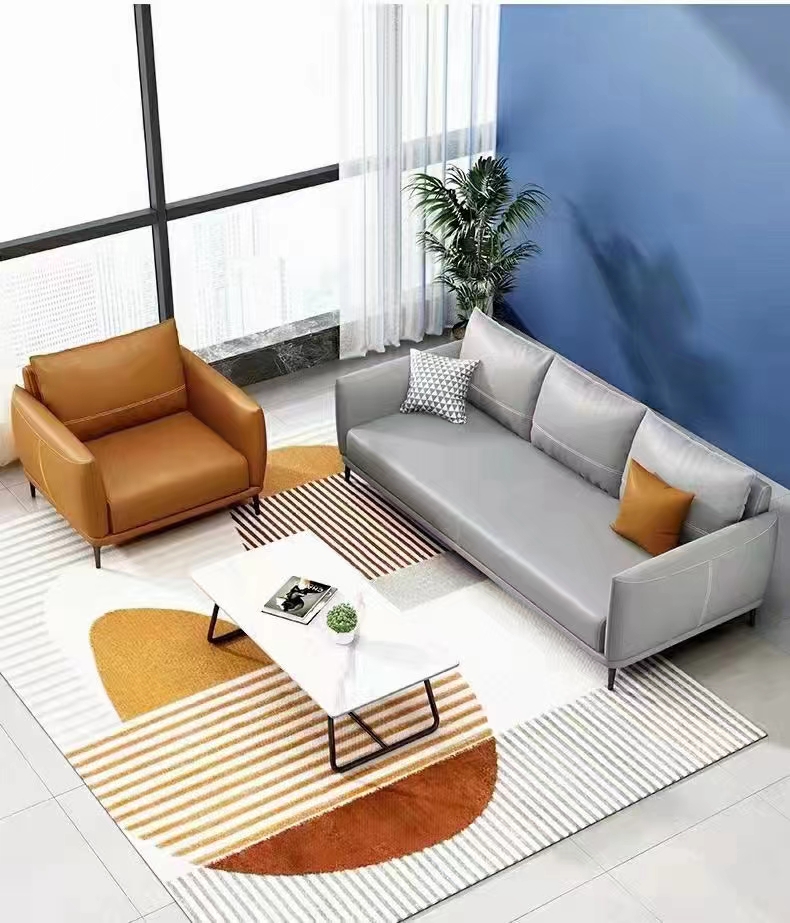Modern Leather Sofa Living Room Simple Top Layer Leather Light Luxury Style Brown Straight Row One-Line Italian Sofa