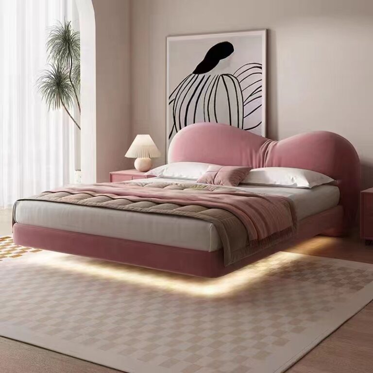 OEM Factory Hotsale European Style Customized King size New Pink Velvet Fabric Upholstered Bed