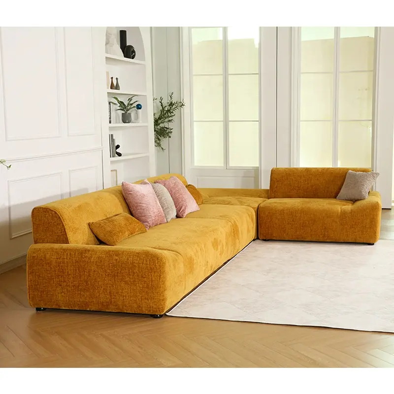 New Nordic Design Lazy 3 Seater 7 Seat Home Sectional Orange Fabric Combination Living Room Set Sofas