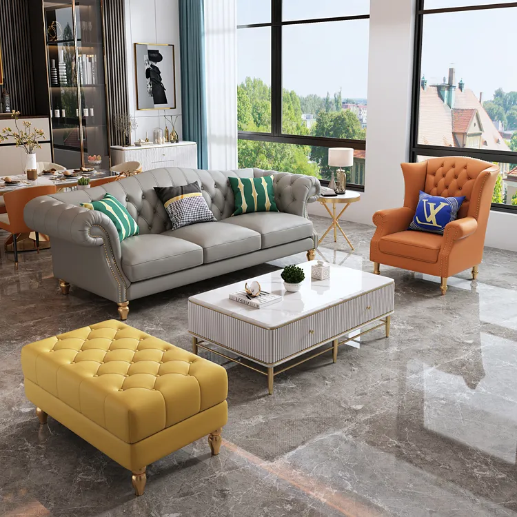 Italian genuine leather 1+2+3 seater sofa custom living room furniture tufted l shape loveseat sets