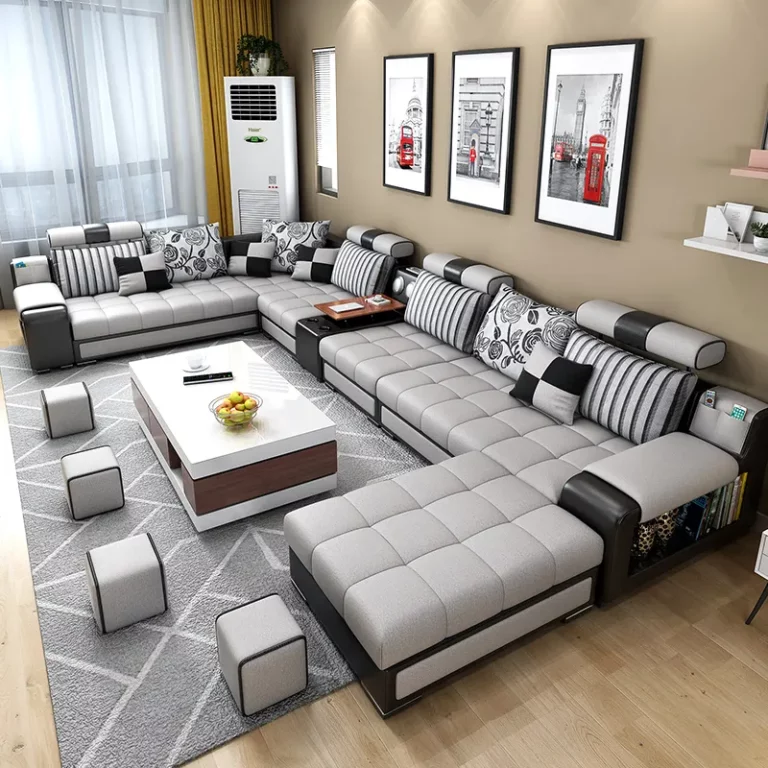 Modern fabric leather multifunctional U shape sectional sofa couch sofa set furniture living room modern design