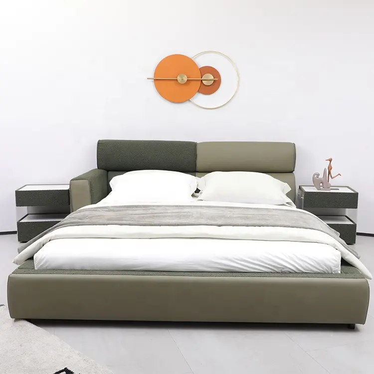 New Design King Size Luxury Frame Double Modern Wood Italian Luxury Leather Bed Simple Bed Sets