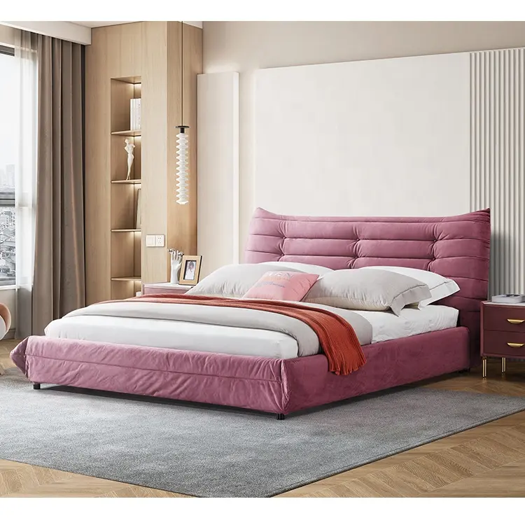 Customized Platform Beds Velvet Tufted Wooden Frame Luxury Upholstered King Size Velvet Bed