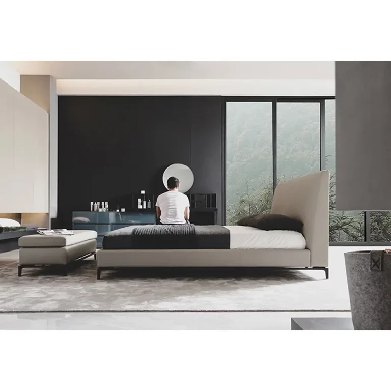 Italian leather bed modern luxury furniture bedroom light luxury style high back soft bed double 1.8m king size bed