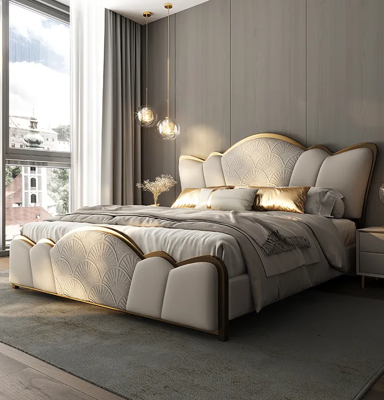 Modern light luxury king bed master bedroom simple bed high-end double king bed leather bedroom furniture