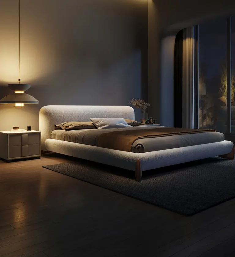 Italian modern fabric solid wood bed Nordic minimalist lamb velvet bed light luxury box double french bedfor bedroom furniture