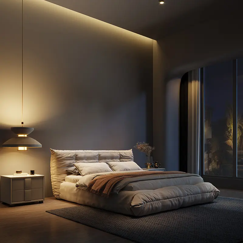 Wabi-sabi style fabric bed master bedroom modern minimalist big bed matte cloth soft caterpillar bed for bedroom furniture