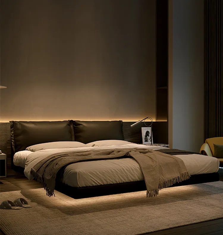 Light luxury minimalist suspension bed modern minimalist big bed Italian master bedroom leather bed for bedroom furniture