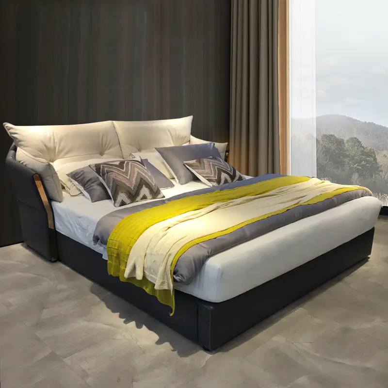 Light luxury Nordic leather bed modern master bedroom 1.8 meters double Italian white bedroom furniture soft bed
