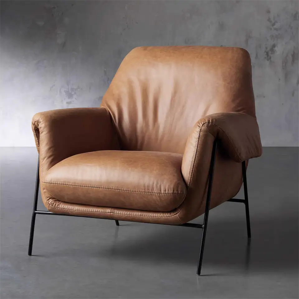 Luxury relax leisure home furniture metal frame modern simple custom color leather armchair living room chair