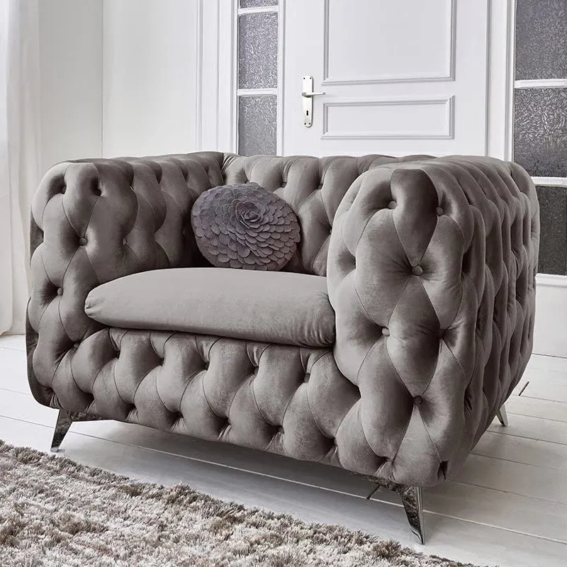 2023 Factory Wholesale New Modern Chesterfield Sofa Chair Velvet Home Office Living Room Sofa Set Furniture