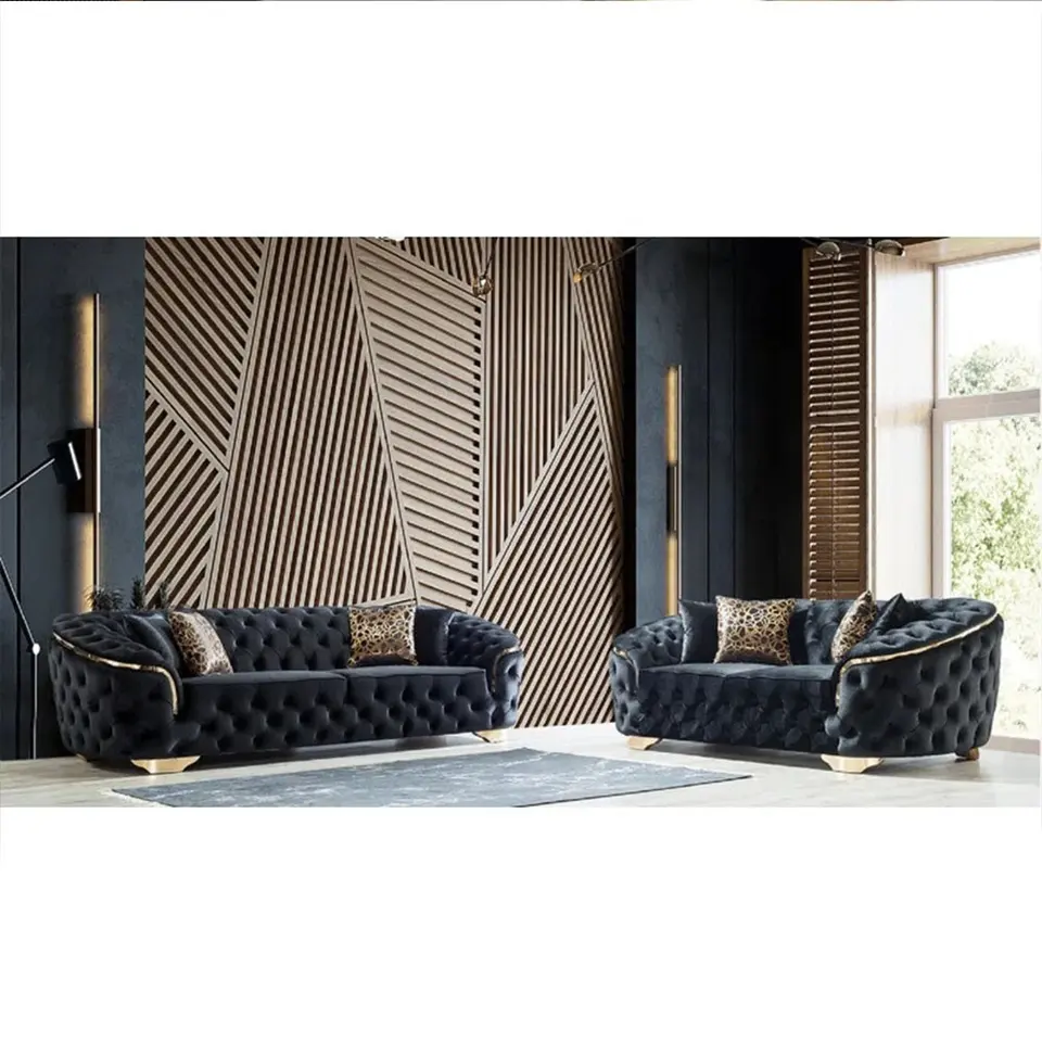 Factory Wholesale Luxury Sofa Couches Italian Velvet Fabric 1 2 3 Seater Living Room Sofa Modern Chesterfield Sofa Set Furniture