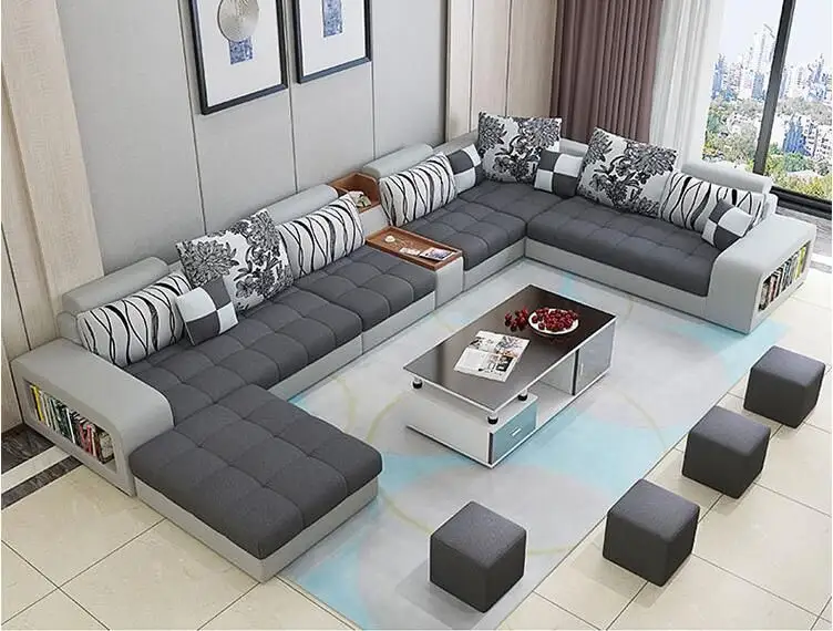 Living Room Fabric U Shape 7 Seater Furniture Sofa Nordic Set Luxury Modern Sofas