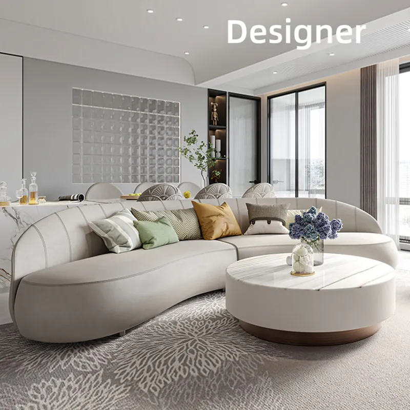 Italian Light Luxury Sofa Large-Sized Living Room U-Shaped Curved Sofa French Modern Minimalist Leather Sofa