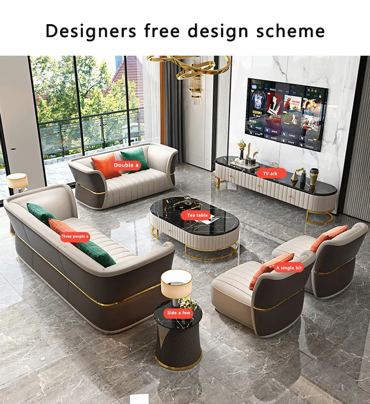 Modern light luxury leather sofa American combination designer sofa size apartment leather sofa for living room furniture