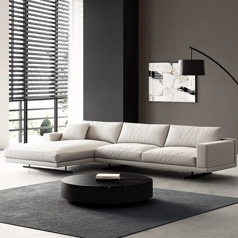 Light luxury down white fabric sofa for living room Italian minimalist design L-shaped sofa