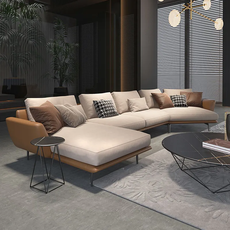 Japanese style cloud fabric sofa solid wood simple modern size living room log sofa cream style three-seat sofa