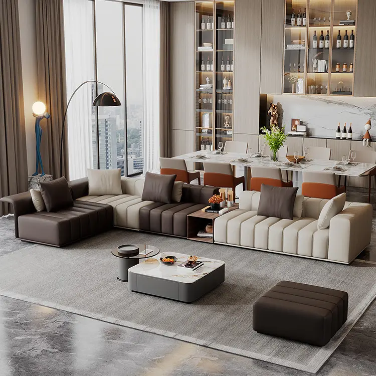 Italian minimalist leather sofa combination modern light luxury living room creative color matching piano key module sofa