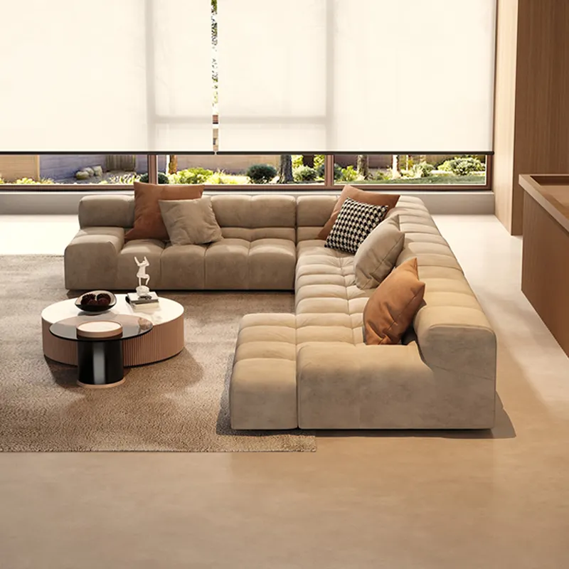 Italian scrub cloth puff tofu block technology fabric sofa living room light luxury modern small apartment sofa