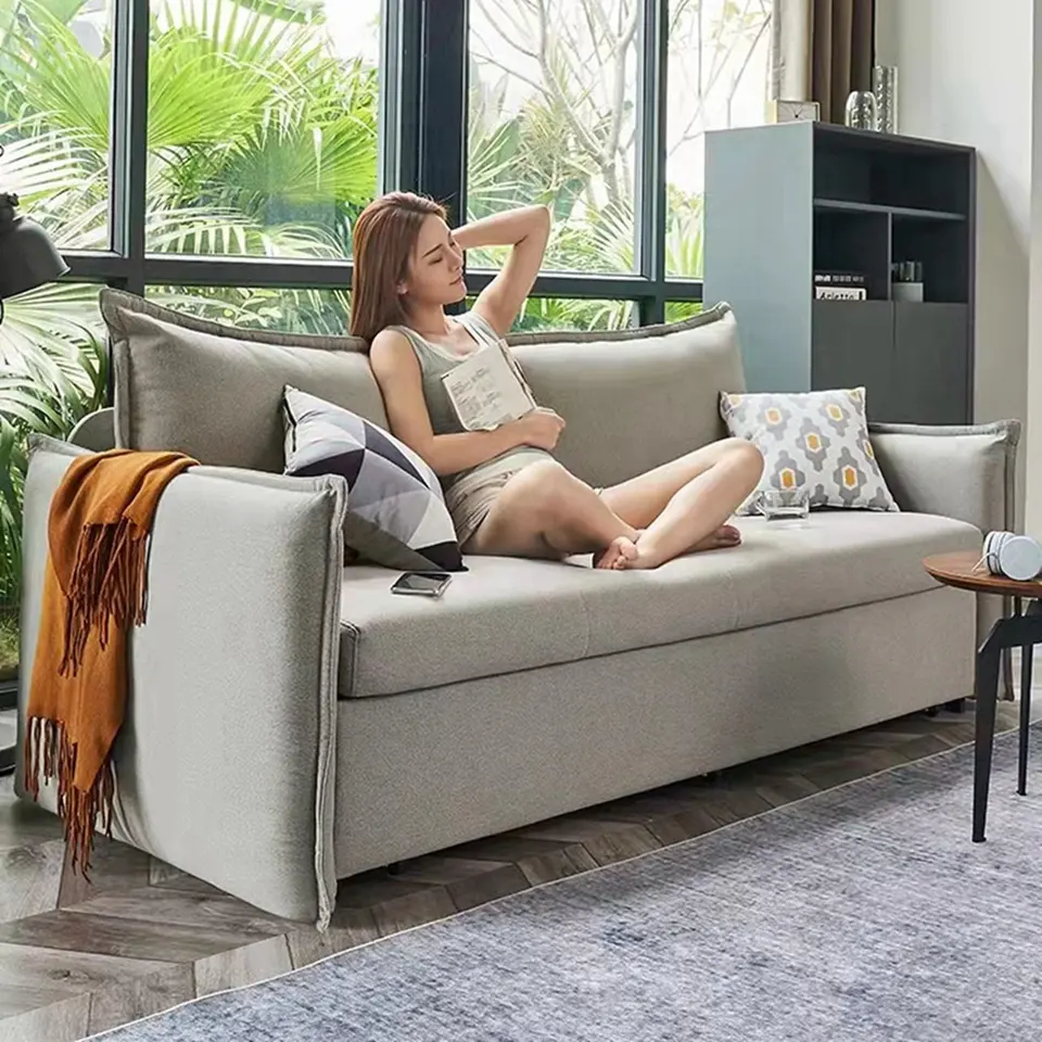 Soft velvet fold sofa cum bed with price modern Sleeper futon sofa bed convertible with storage linen folding sofa bed furniture