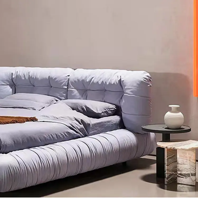 Cloud bed deerskin velvet down matte cowhide 1.8m double bed Italian minimalist light luxury white bedroom furniture