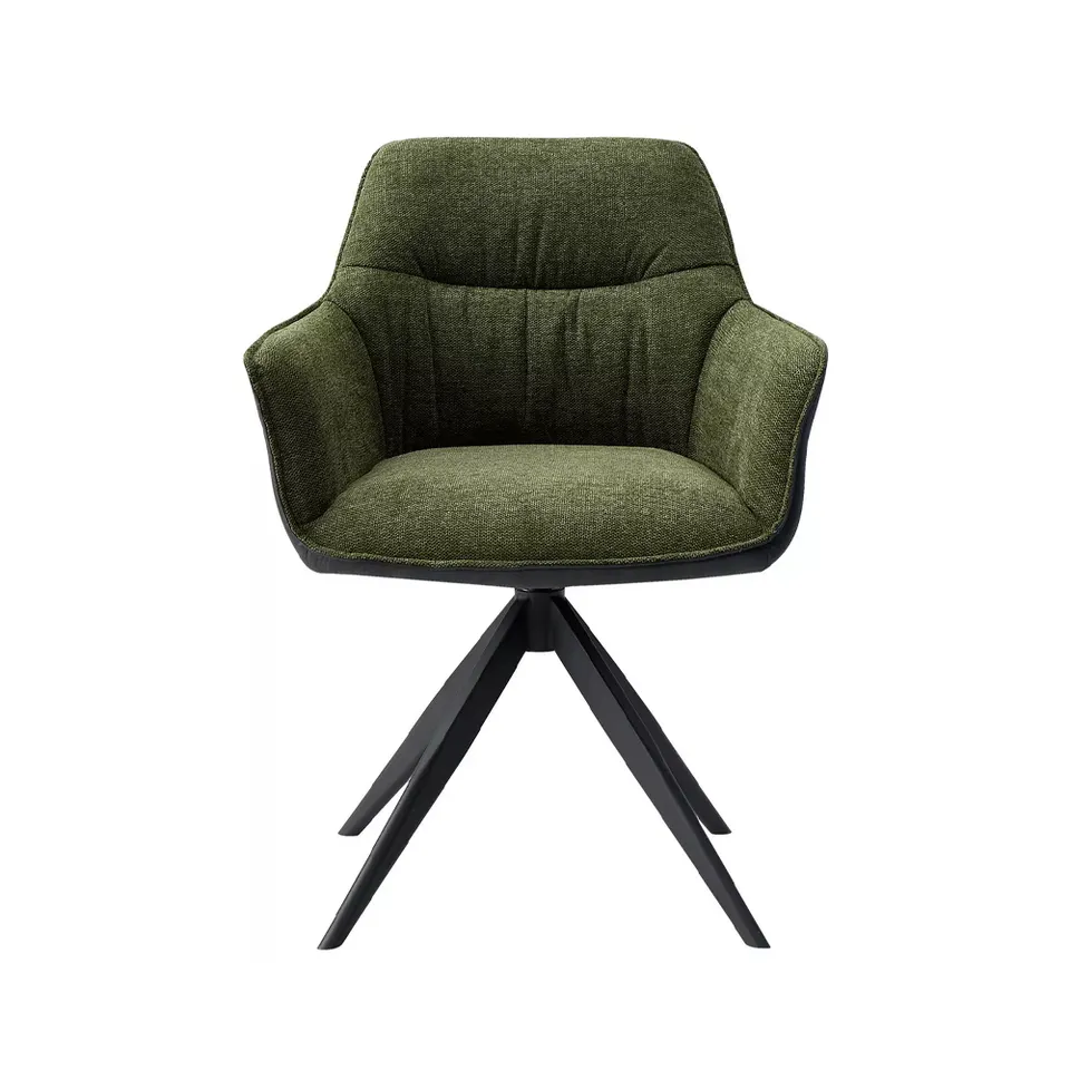 Wholesale modern linen fabric dining chair elegant dining room furniture green armchair 360 swivel metal frame dining chair