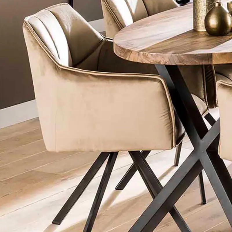 Modern home dining room furniture 360 degree revolving metal frame velvet fabric armchair dinning chair