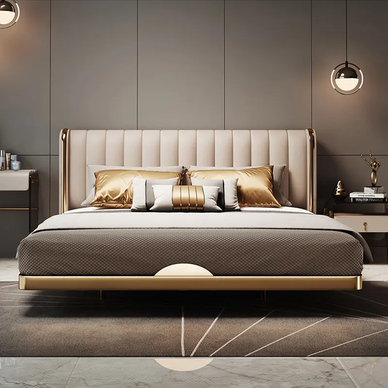 High Quality Furniture Genuine Leather Bed Set Luxury upholstered Leather King Bed Custom Faux Leather Double Bed