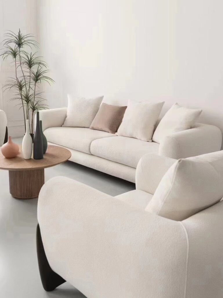 Italian minimalist fabric lamb velvet sofa set shaped curved light luxury Nordic modern corner sofa bed