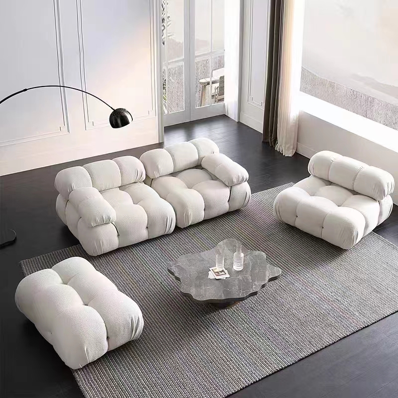Italian Minimalist Sofa Modern Minimalist Light Luxury Living Room Straight Row Tofu Block Lamb Velvet Square Sofa