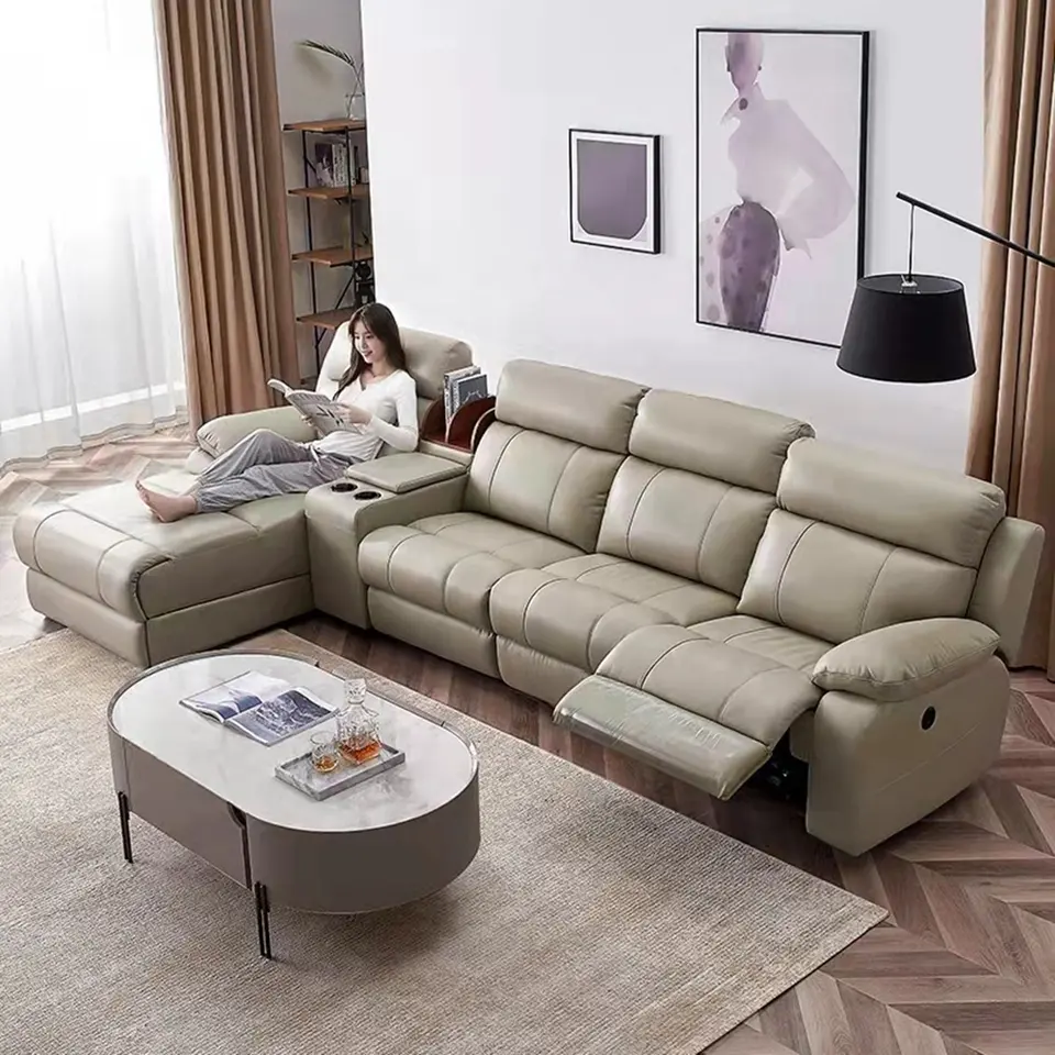 Genuine leather sectional sofa recliners L shape U living room sofa bed storage electric lounge modern luxury recliner sofa set
