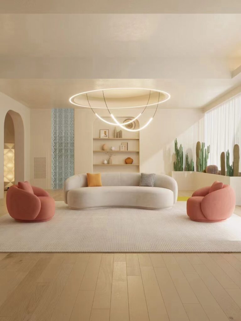 Living Room Sofas Customized modern luxury fashion Italian curved living room sofa Lamb velvet pea sofa