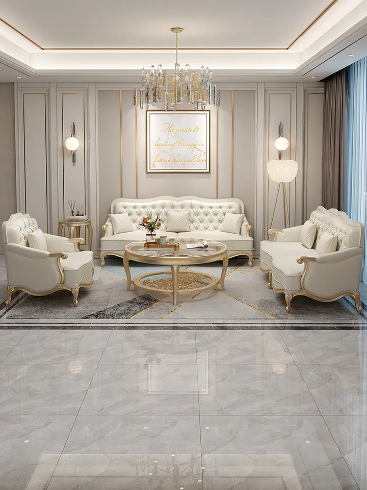Antique classic luxury white leather single two three seat sectional love-seats chesterfield tufted sofa set