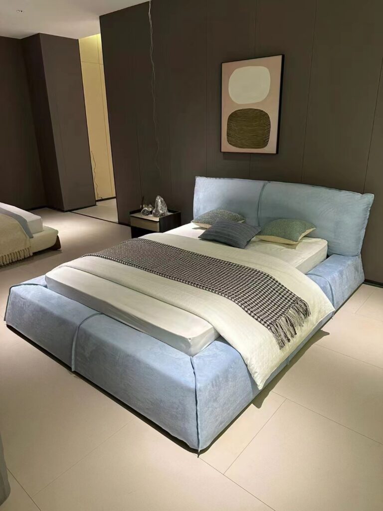 Italian design European top full blue velvet bed furniture upholstered bed set