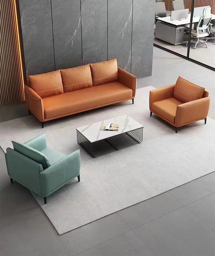Modern Leather Sofa Living Room Simple Top Layer Leather Light Luxury Style Brown Straight Row One-Line Italian Sofa