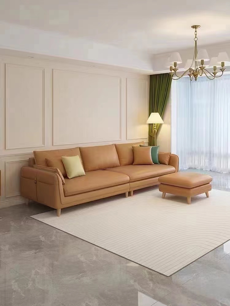 New Arrival Modern minimalist high elastic leisure leather sofa 3-Seater