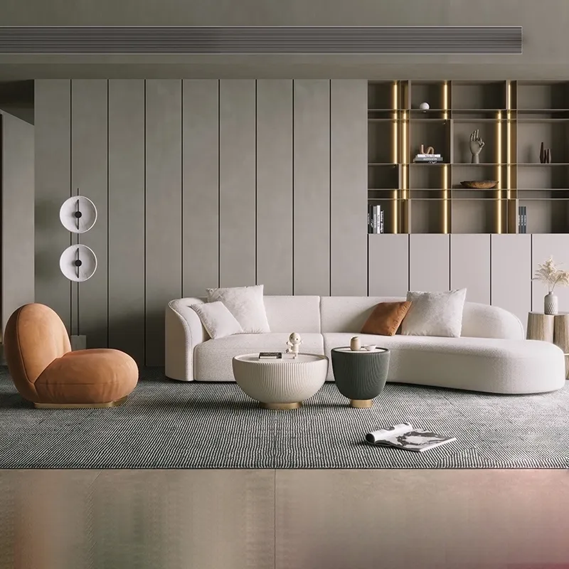modern home house living room furniture upholstery velvet fabric reception l shape curved sofa se