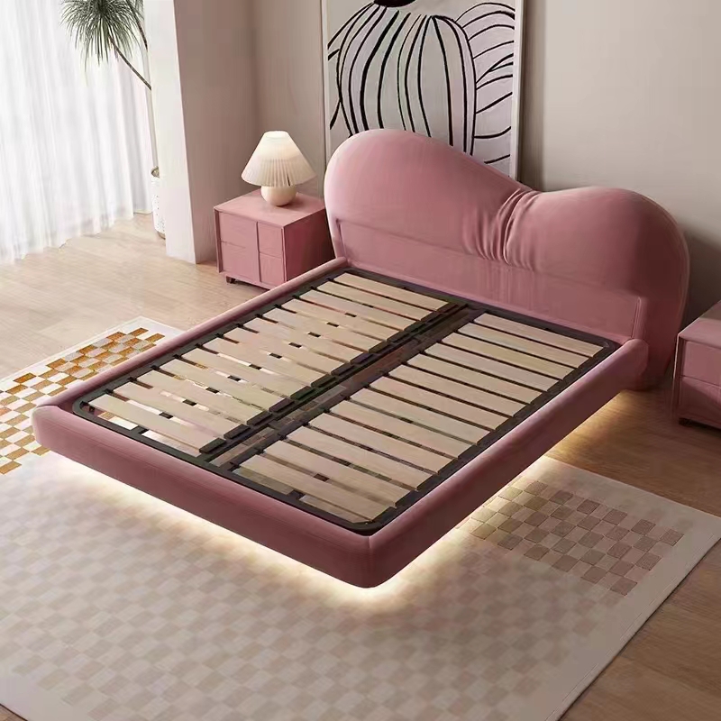OEM Factory Hotsale European Style Customized King size New Pink Velvet Fabric Upholstered Bed