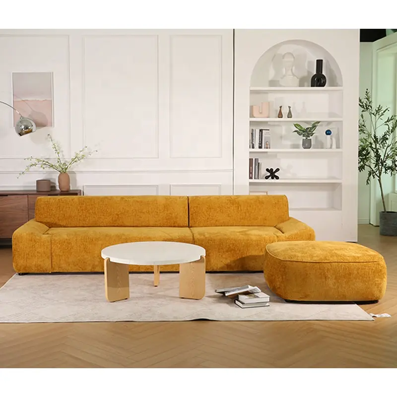 New Nordic Design Lazy 3 Seater 7 Seat Home Sectional Orange Fabric Combination Living Room Set Sofas