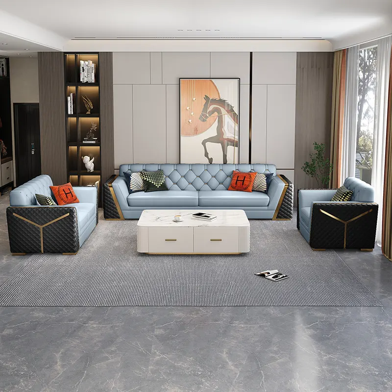 High quality modern couch luxury living room furniture white leather sectional sofa set