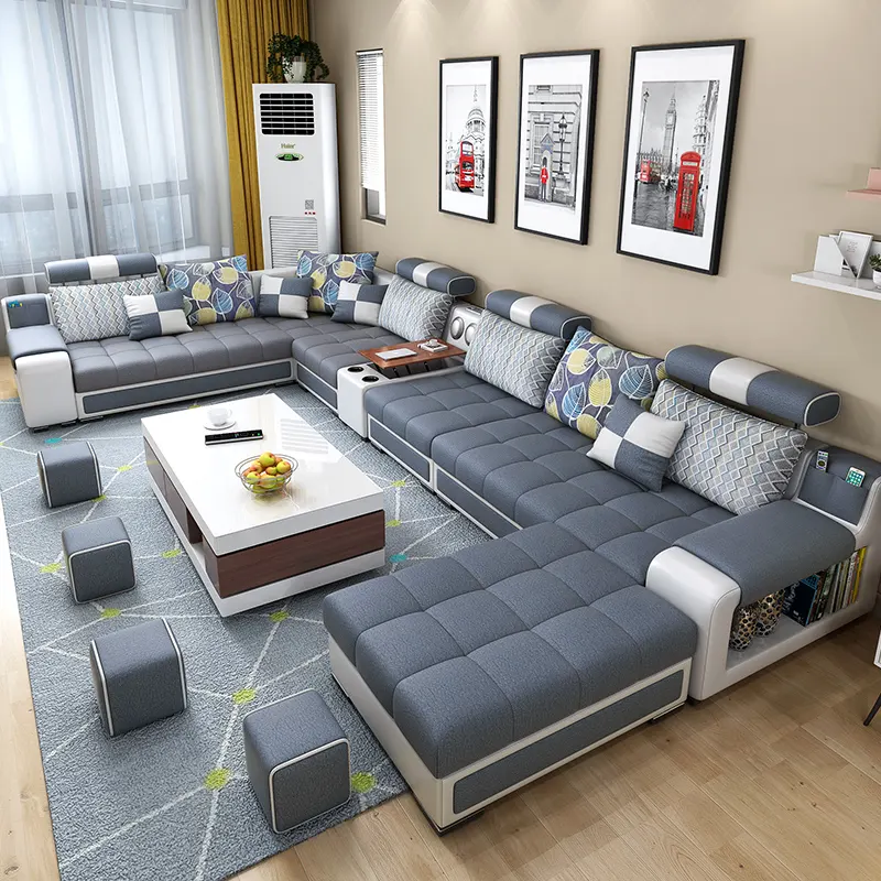 Modern fabric leather multifunctional U shape sectional sofa couch sofa set furniture living room modern design