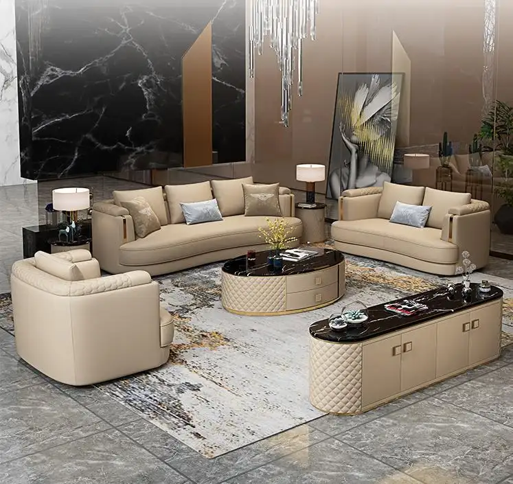 Modern drawing room furniture newest luxury living room leather I shape sofa chair set 1+2+3 seater