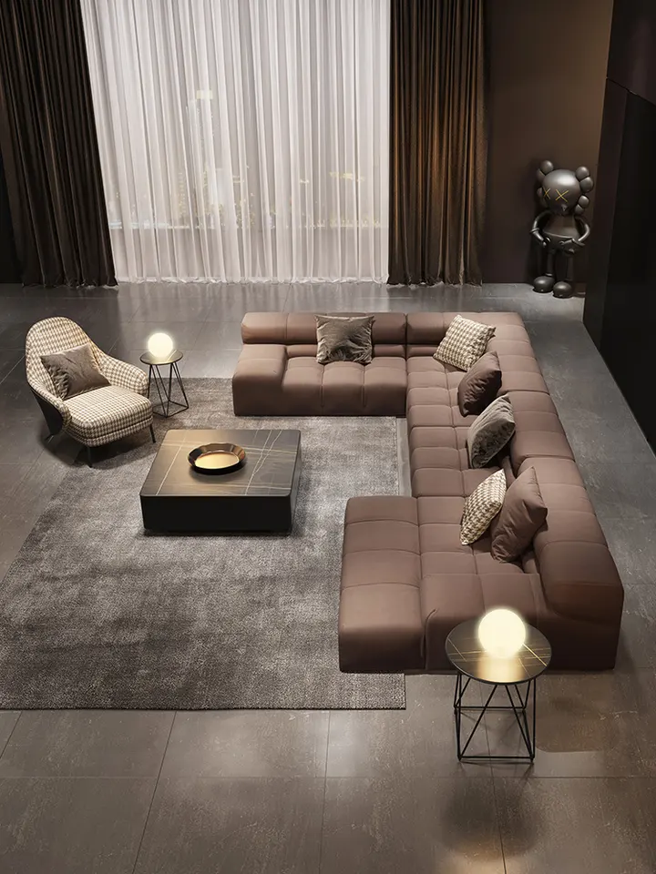 Designer l shape relax comfortable module modular corner floor sofa set for living room mall