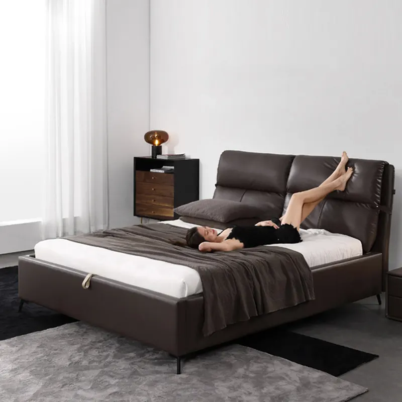 Nordic modern leather bed 1.8m double bed Italian luxury furniture bedroom king size leather bed