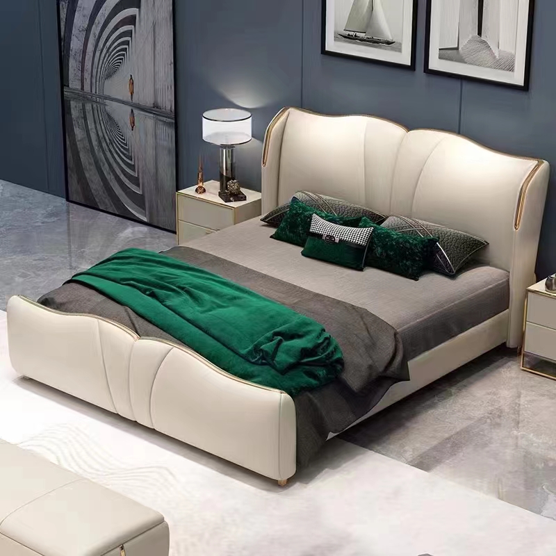 Wholesale Nordic Bedroom Room Furniture Bed Room Sets Luxury Wooden Leather Double King Size Queen Size Bed Set Single Bed