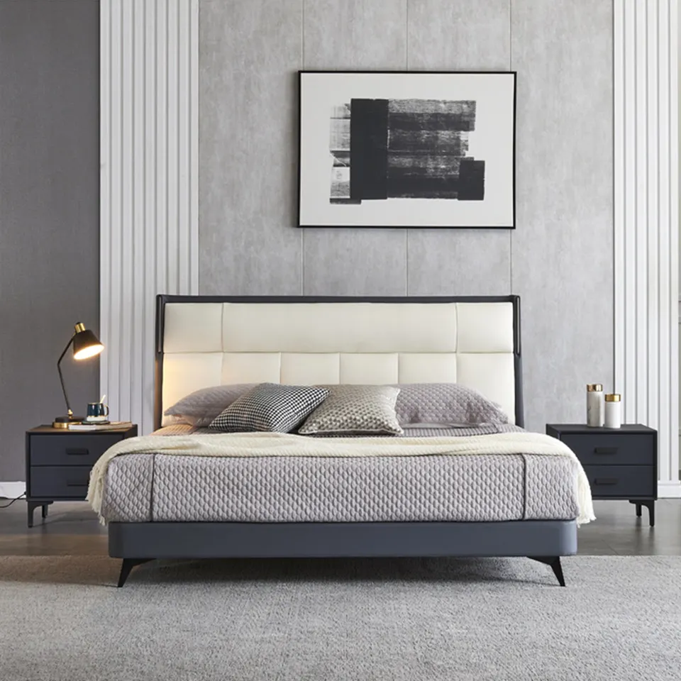 Leather light luxury modern double bed 1.8 meters master bedroom king bed soft package bed luxury furniture bedroom